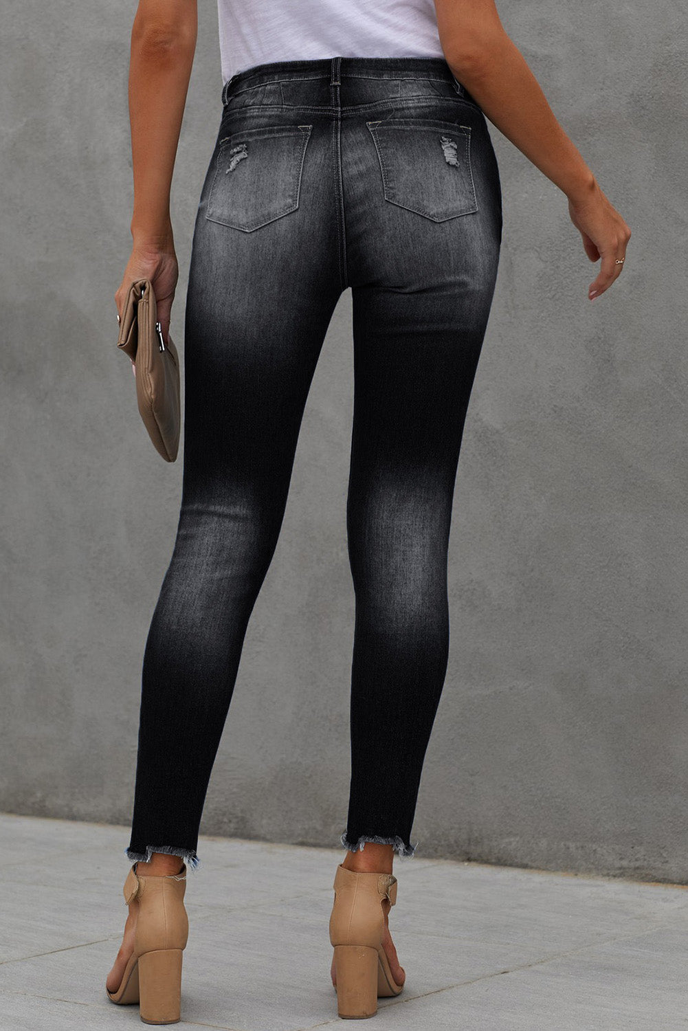 Baeful Button Fly Hem Detail Ankle-Length Skinny Jeans